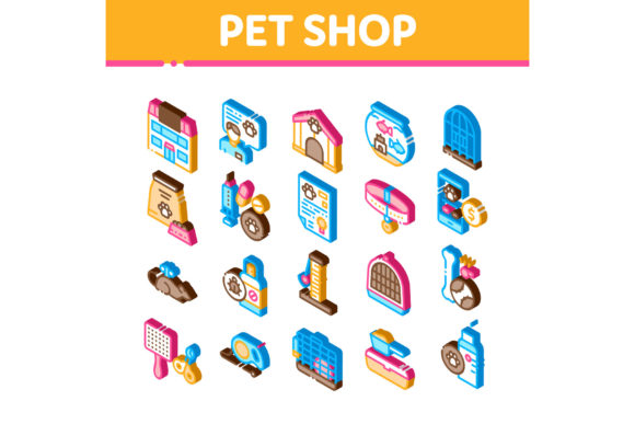 Exploring the Pet Shop Isometric Elements Icons Set Vector